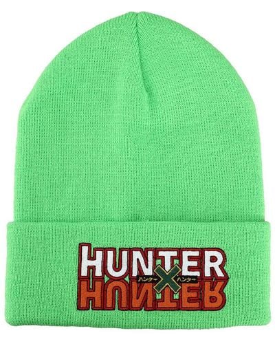 HUNTER Anime Embroidered Logo Patch Neon Green Knitted Beanie Hat