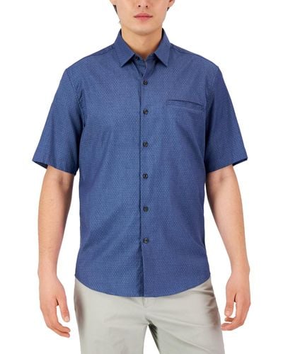 Alfani Short-sleeve Modern Stretch Dobby Shirt - Blue