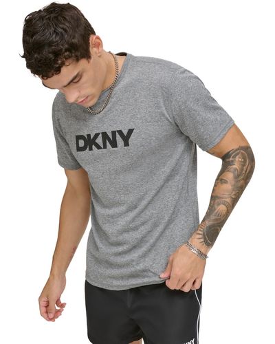 DKNY Rash Guard Short Sleeve Crewneck Logo Graphic T-shirt - Gray