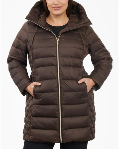 Michael Kors Plus Size Hooded Down Packable Puffer Coat, Created For Macy's - Gray