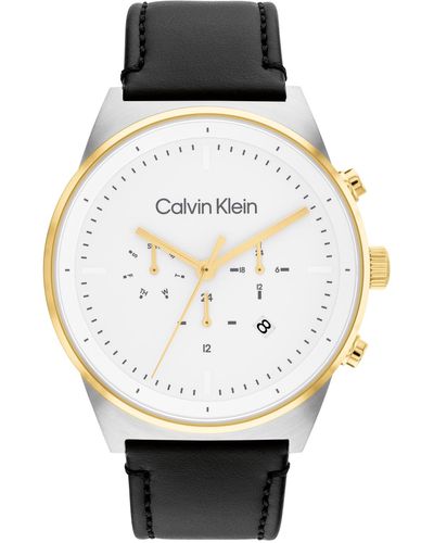 Calvin Klein Leather Strap Watch 44mm - Black