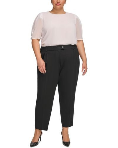 Calvin Klein Plus Size Pleat-front Cropped Ankle Pants - Black