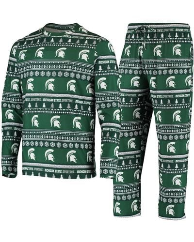 Concepts Sport Michigan State Spartans Ugly Sweater Knit Long Sleeve Top And Pant Set - Green