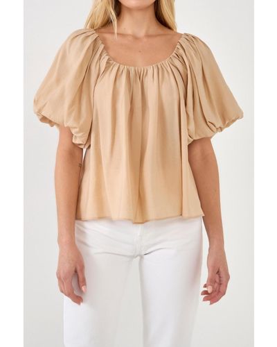 Endless Rose Pleated Puff Sleeve Top - Natural