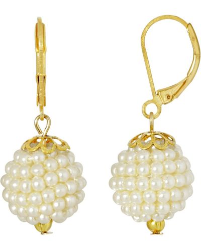 2028 Gold-tone Imitation Pearl Ball Drop Earring - Metallic