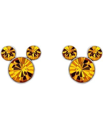 Disney Mickey Mouse Silver Plated Birthstone Stud Earrings - Yellow