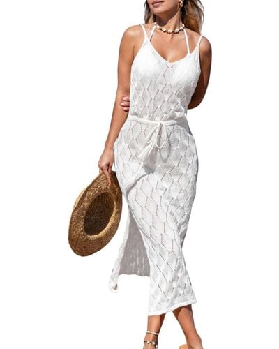 CUPSHE Crochet Tassel Tie Cover-up Beach Dress - White