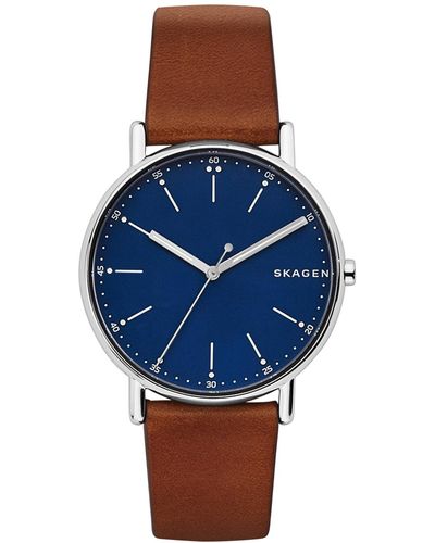 Skagen Men's Signature Brown Leather Strap Watch 40mm Skw6355
