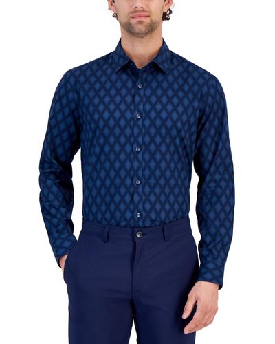 Alfani Regular-fit Diamond-print Shirt - Blue
