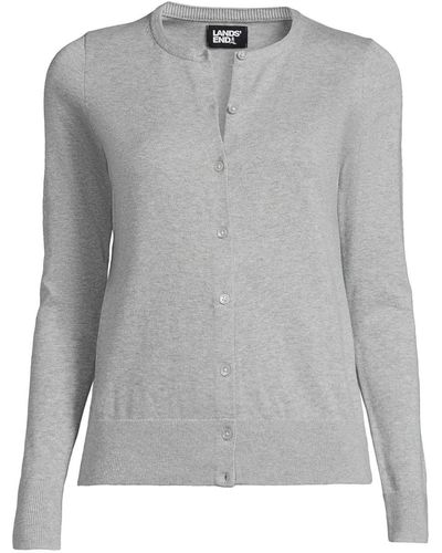 Lands' End Tall Fine Gauge Cotton Cardigan Sweater - Gray