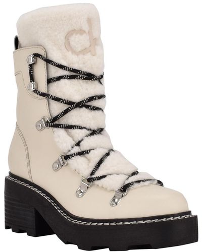 Calvin Klein Alaina Heeled Lace Up Cozy Lug Sole Winter Cold Weather Boots - White
