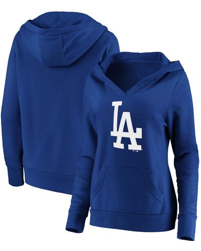 Fanatics Plus Size Los Angeles Dodgers Official Logo Crossover V-neck Pullover Hoodie - Blue