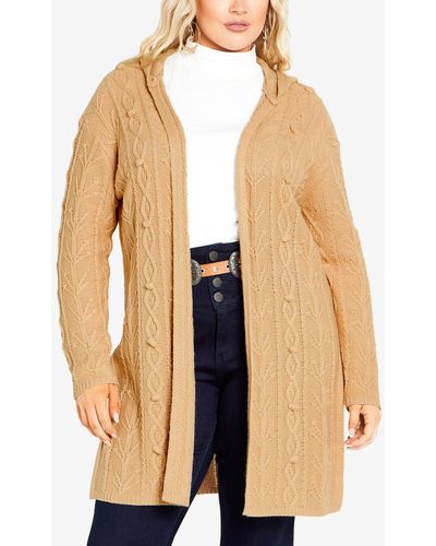 Avenue Plus Size Camilla Cable Long Sleeve Cardigan Sweater - Natural