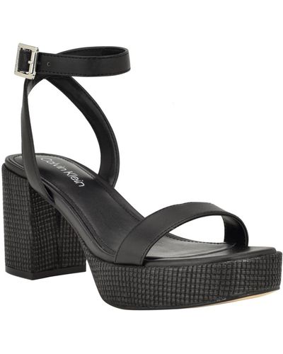 Calvin Klein Lalah Ankle Strap Block Heel Dress Sandals - Black