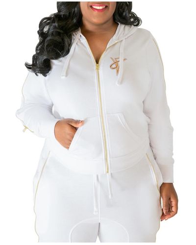 Poetic Justice Plus Size Curvy Fit French Terry Gold Zip Wrap Tie Hoodie - White