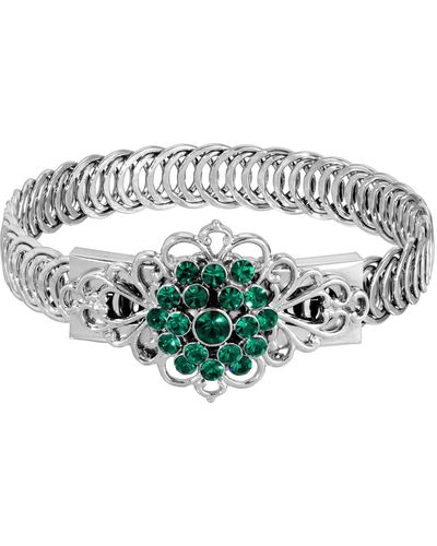 2028 Silver-tone Emerald Flower Overlay Belt Bracelet - Green