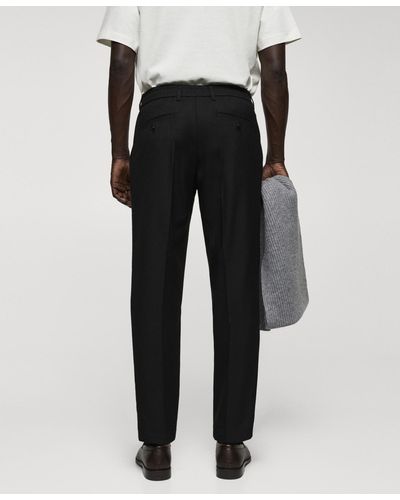 Mango Slim-fit Cotton Pleated Pants - Black