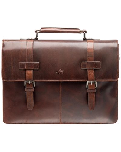 Mancini Buffalo Collection Double Compartment 15.6" Laptop And Tablet Briefcase - Brown
