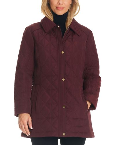 Jones New York Hooded Quilted Coat - Red