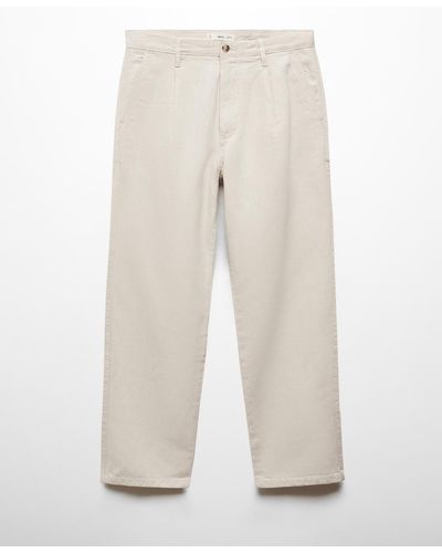Mango Relaxed Fit Linen Blend Pleated Pants - White