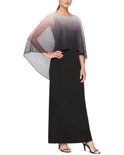 Sl Fashions Beaded Ombre Metallic Capelet Gown - Black