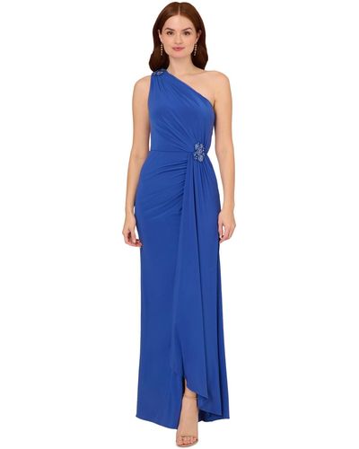 Adrianna Papell Draped One-shoulder Jersey Gown - Blue