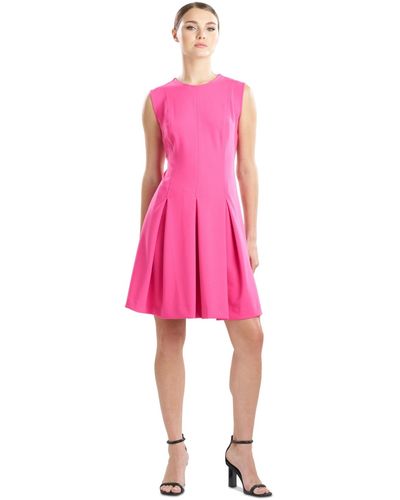 Natori Sleeveless Scuba Crepe Pleated Dress - Pink