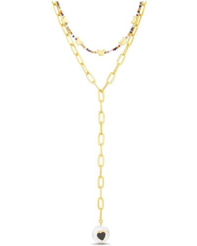 Kensie Heart Pendant Y Necklace Set - Metallic