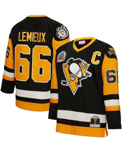 Mitchell & Ness Mario Lemieux Pittsburgh Penguins Big And Tall 1991 Captain Patch Blue Line Player Jersey - Orange