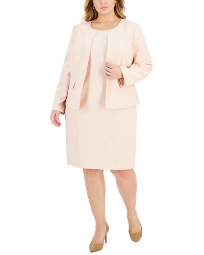 Le Suit Plus Size Cardigan Jacket & Sheath Dress - Pink