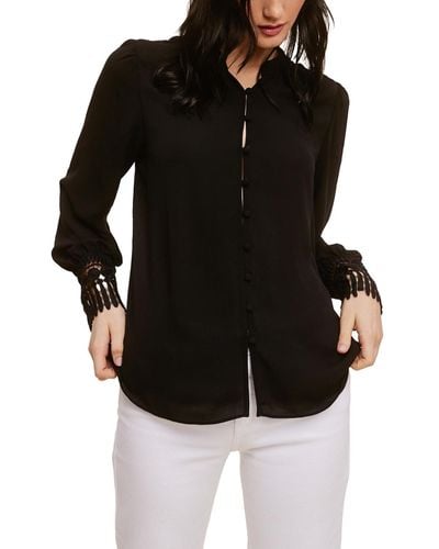 Fever Solid Soft Crepe Blouse With Lace Cuff - Black