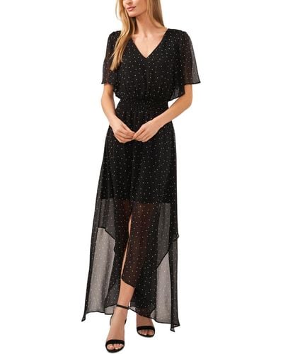 Cece Polka Dot Flutter-sleeve Maxi Dress - Black
