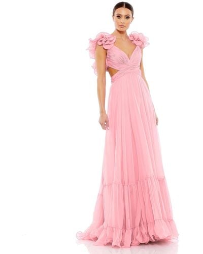 Mac Duggal Ruffle Tiered Cut-out Chiffon Gown - Pink