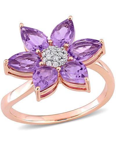 Macy's Amethyst And Diamond Floral Ring - Purple