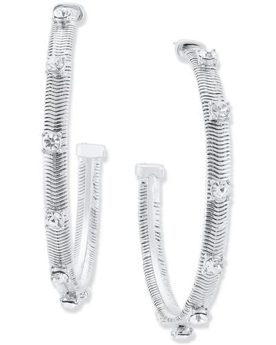 INC International Concepts Large Pave Studded Snake Chain C-hoop Earrings - White
