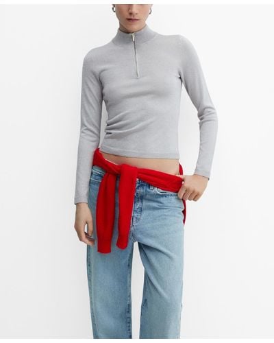 Mango Zip Knit Sweater - White