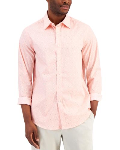Club Room Refined Petal Print Woven Long-sleeve Button-up Shirt - Pink