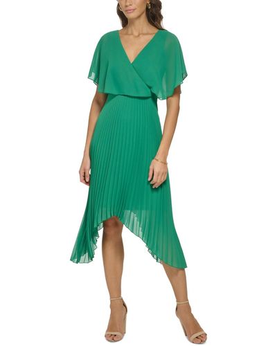 Kensie Chiffon Pleated Dress - Green