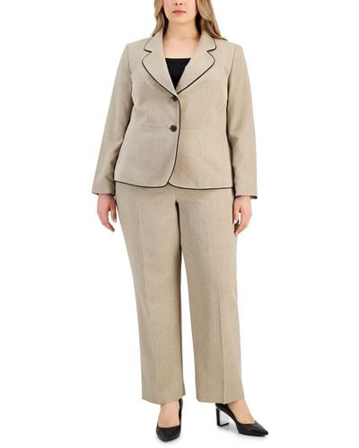 Le Suit Plus Size Framed Twill Two-button Pantsuit - Natural