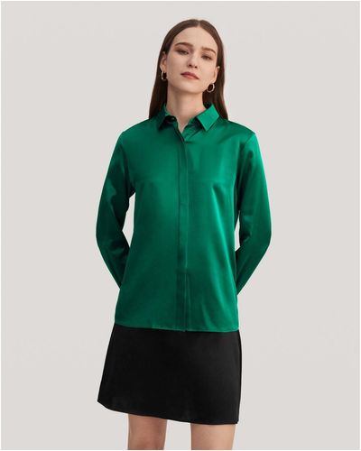 LILYSILK Basic Concealed Placket Silk Shirt - Green