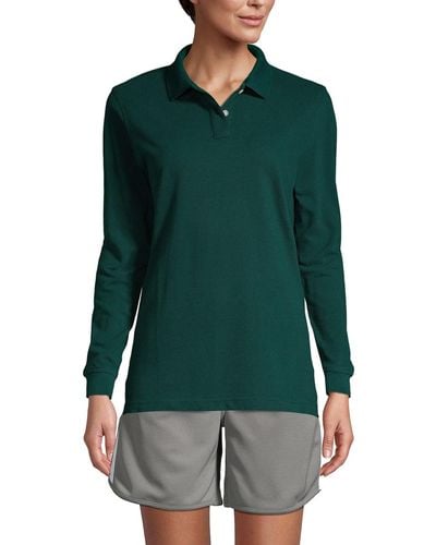 Lands' End School Uniform Long Sleeve Mesh Polo Shirt - Green