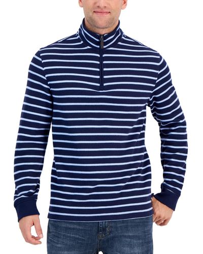 Club Room Classic Fit Striped French Rib Quarter-zip Sweater - Blue