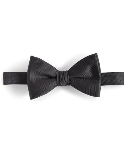 HUGO Black Ribbed Silk Pre-tied Bow Tie