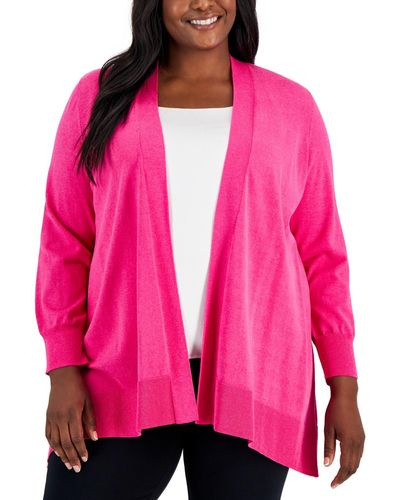 Kasper Plus Size Asymmetrical-hem Cardigan - Pink