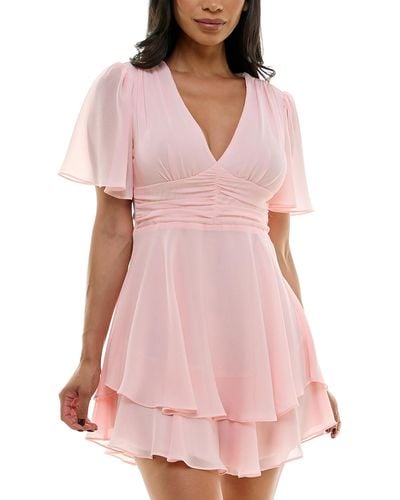 B Darlin Flutter-sleeve Tiered Fit & Flare Dress - Pink
