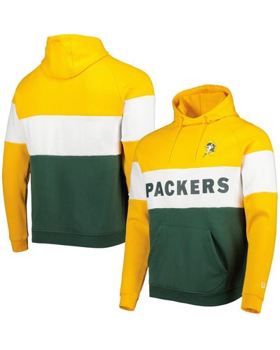 KTZ Green, Gold Green Bay Packers Colorblock Throwback Pullover Hoodie - Yellow