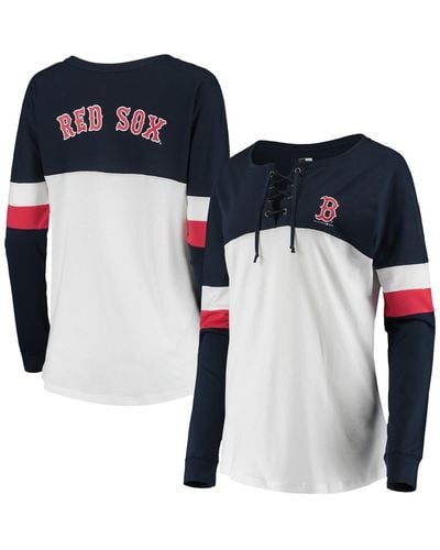 KTZ White And Navy Boston Red Sox Lace-up Long Sleeve T-shirt - Blue