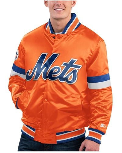 Starter Distressed New York Mets Home Game Satin Full-snap Varsity Jacket - Orange
