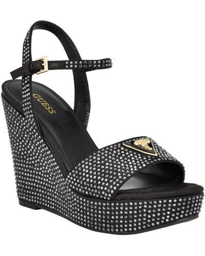 Guess Hippa Wrapped Platform Two Piece Ornamented Sandals - Black
