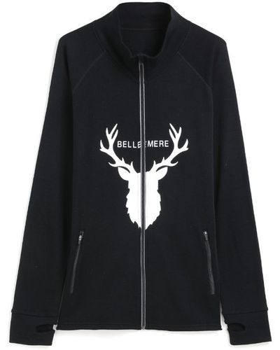 Bellemere New York Bellemere Merino Deer Design Full Zipped Jacket - Black